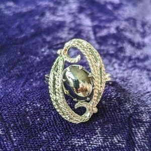 Vintage Openwork Filigree Ring With Large Natural Hematite Stone